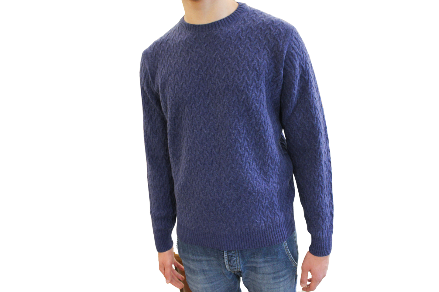 Girocollo con rilievo in lana merinos Azzurro
