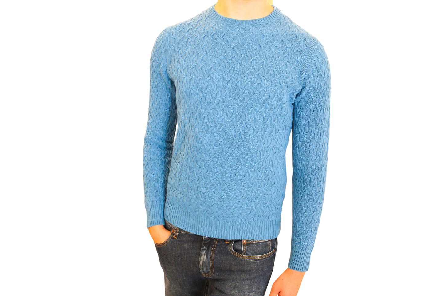 Girocollo con rilievo in lana merinos Azzurro