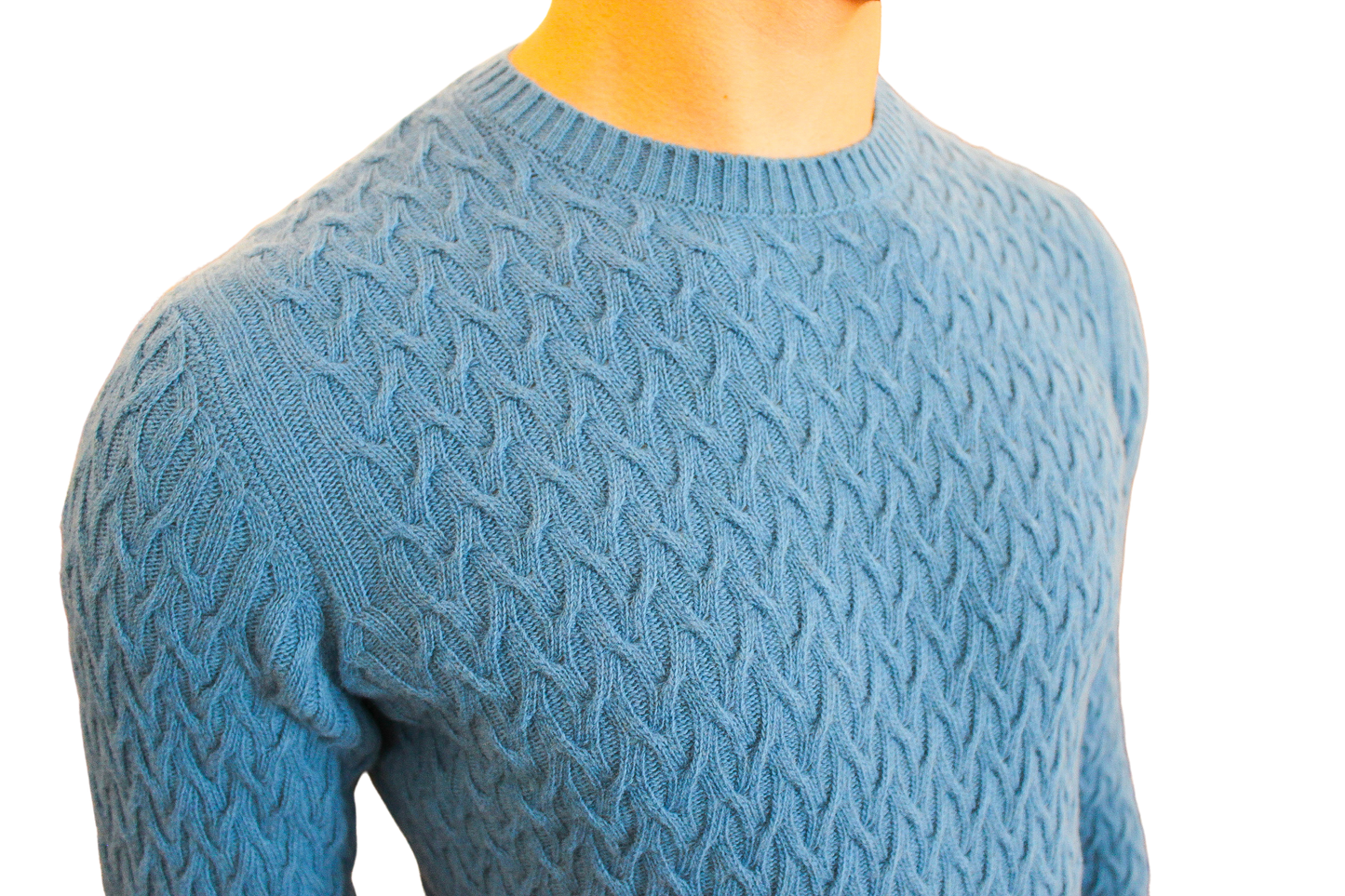 Girocollo con rilievo in lana merinos Azzurro